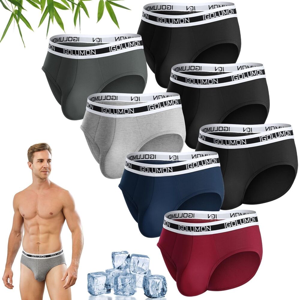 IGOLUMON Mens Underwear Briefs 7 Pack Bamboo Rayon Brief Support Pouch No Fly L